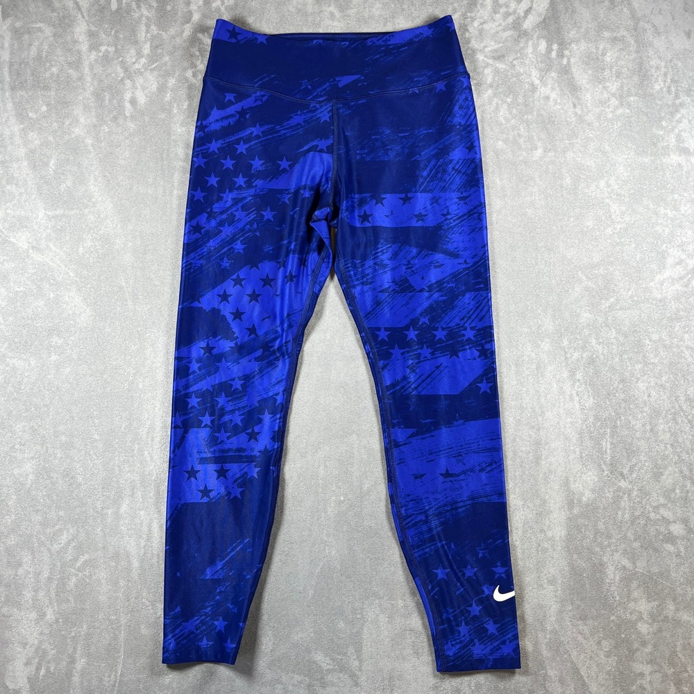 Nike Womens Dri-FIT USA Soccer Leggings Blue Star Graphic‎ Tights Medium
